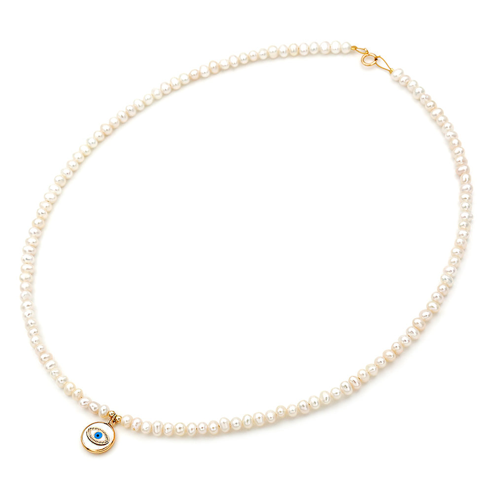 14k Gold Eye Freshwater Pearl Necklace