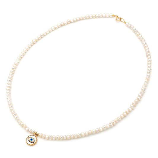 14k Gold Eye Freshwater Pearl Necklace