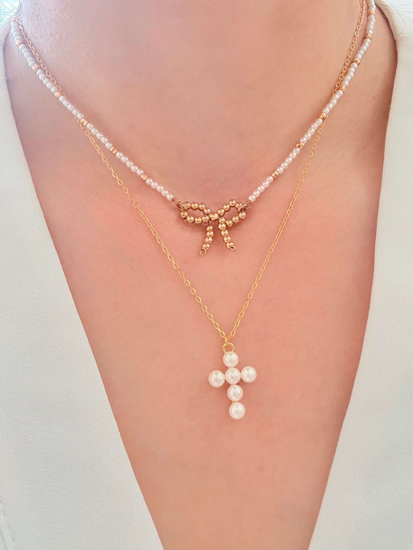 Gold Pearl Cross (chain included)