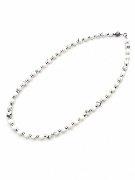 14k White Gold White Agate & Hematite Necklace