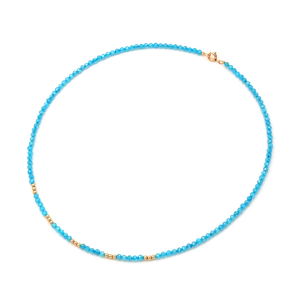 14k Gold Baby Blue Agate Beaded Necklace