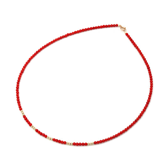 14k Gold Red Coral Beaded Necklace