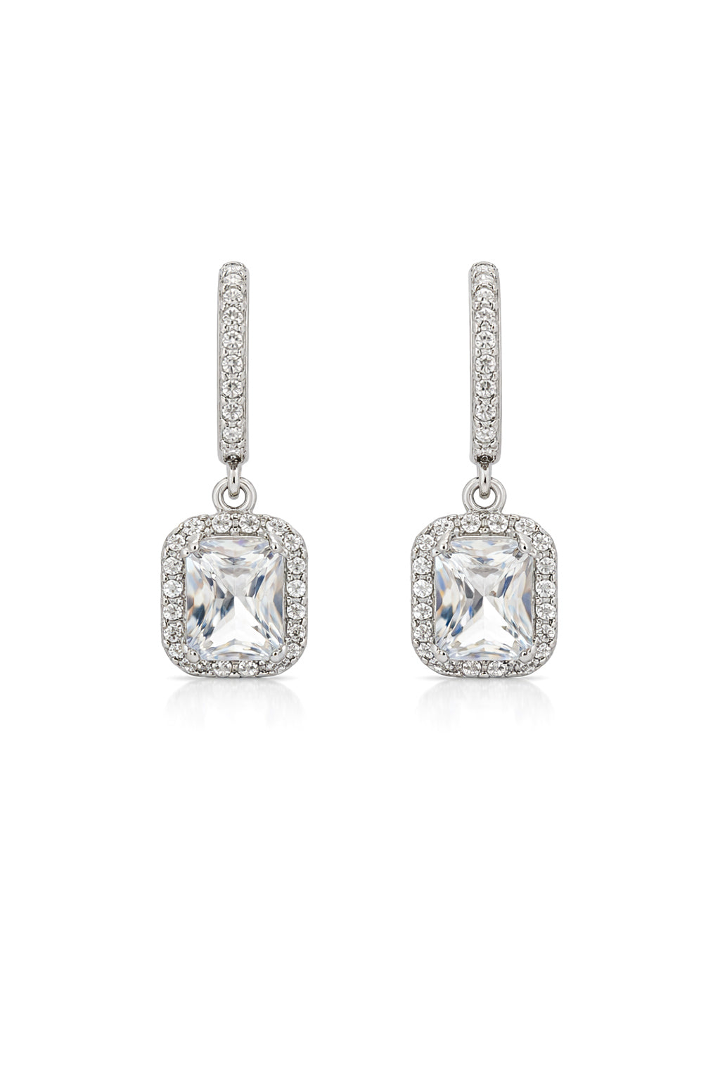 Rectangular Halo Drop Cubic Zirconia Earrings