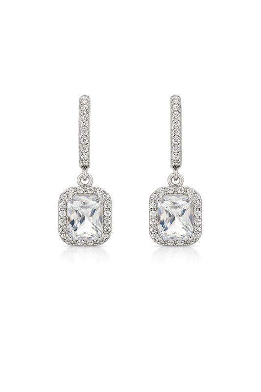 Rectangular Halo Drop Cubic Zirconia Earrings