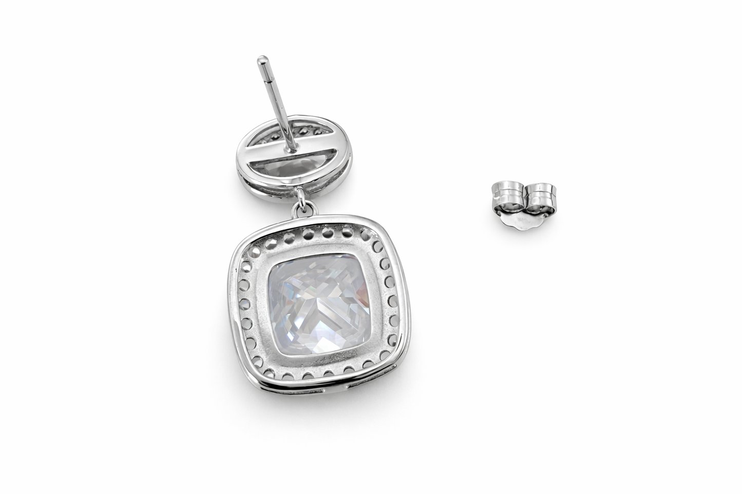 Cushion Halo Drop Cubic Zirconia Earrings