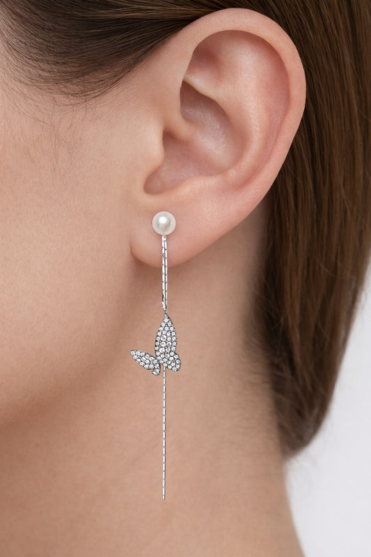 Pearl & Butterfly Drop Cubic Zirconia Earrings
