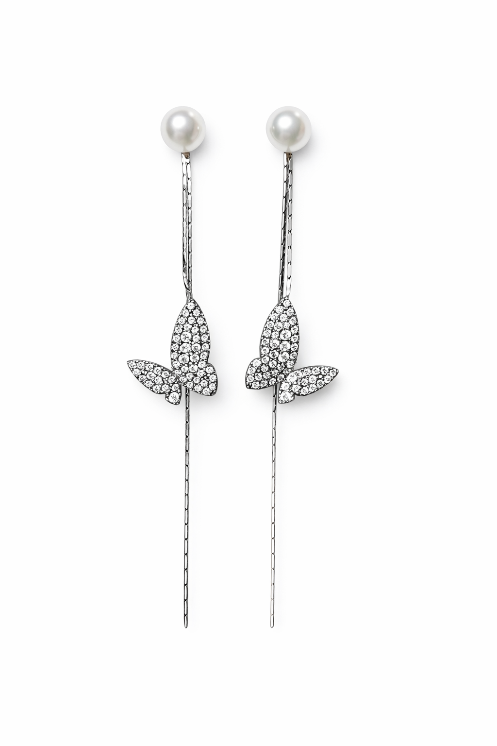 Pearl & Butterfly Drop Cubic Zirconia Earrings