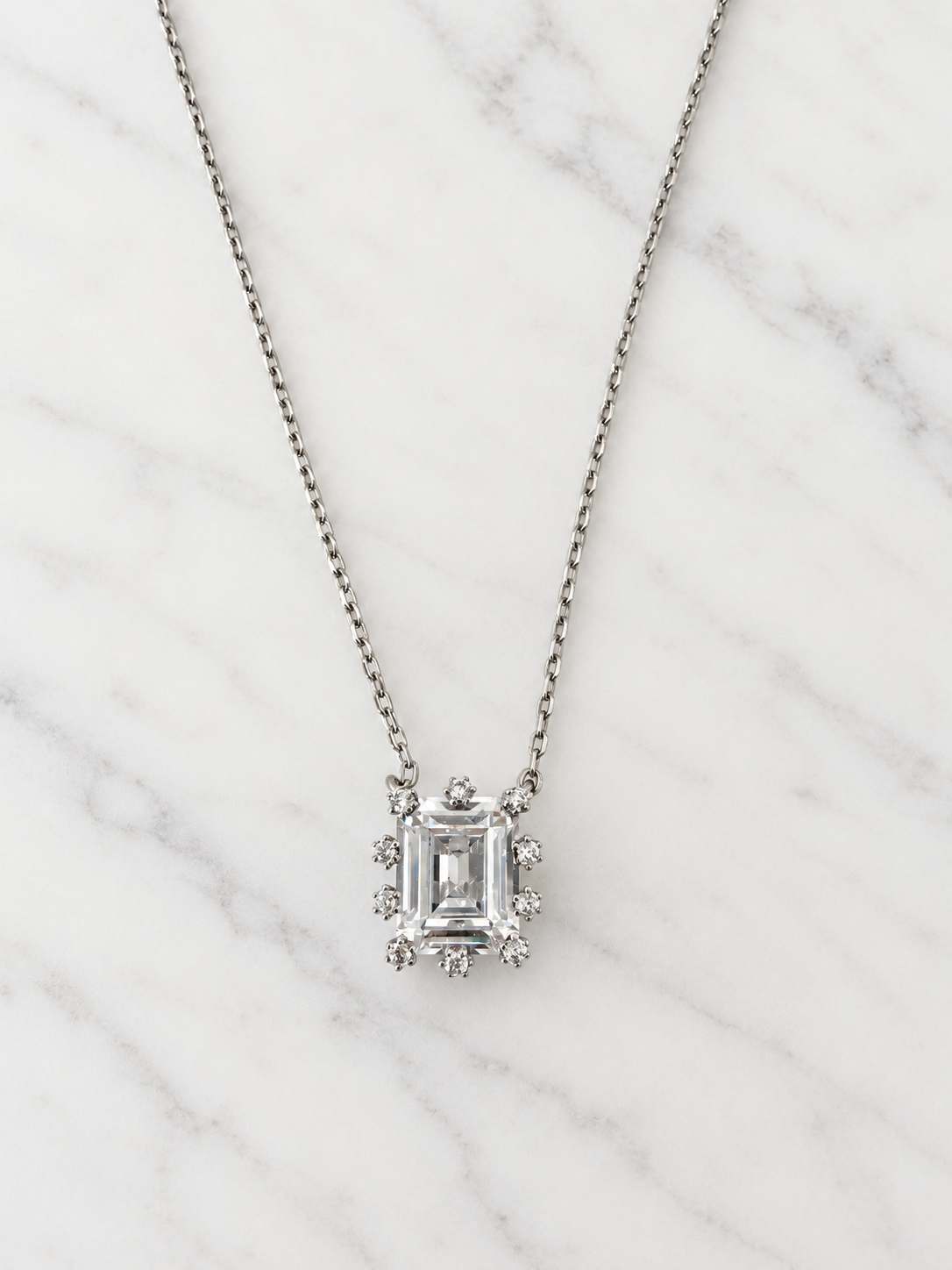 Emerald-Cut Zirconia Halo Necklace