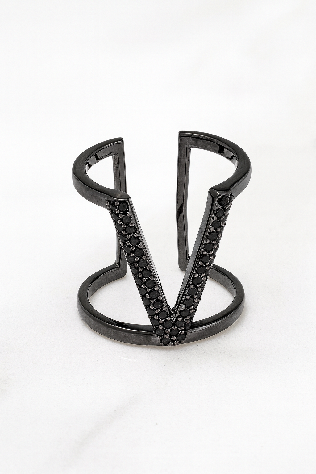 V-Shaped black rhodium ring