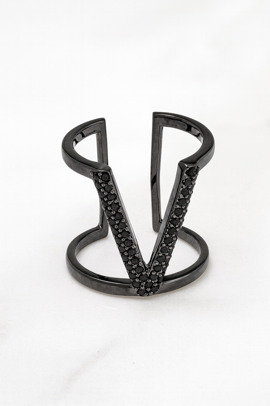 V-Shaped black rhodium ring