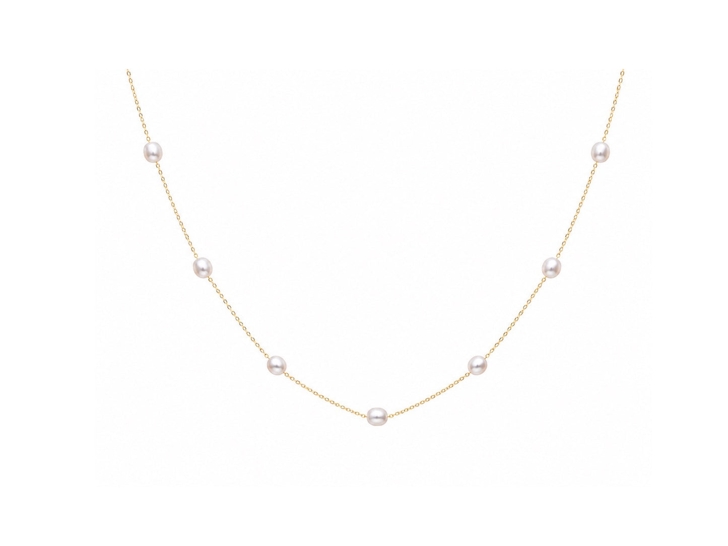 14k Gold Pearl Station Necklace