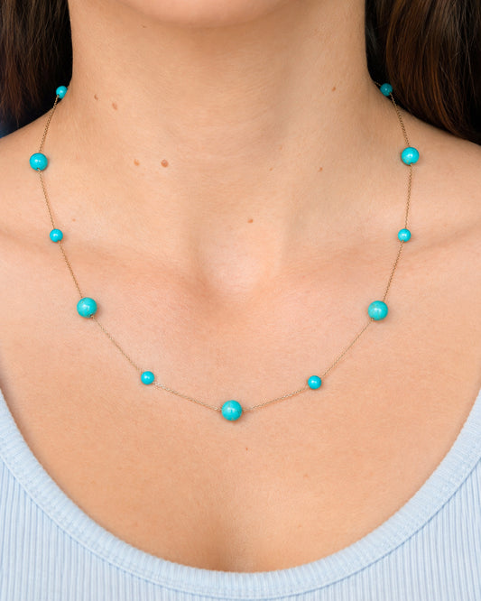 Turquoise Station Necklace in 14K Gold