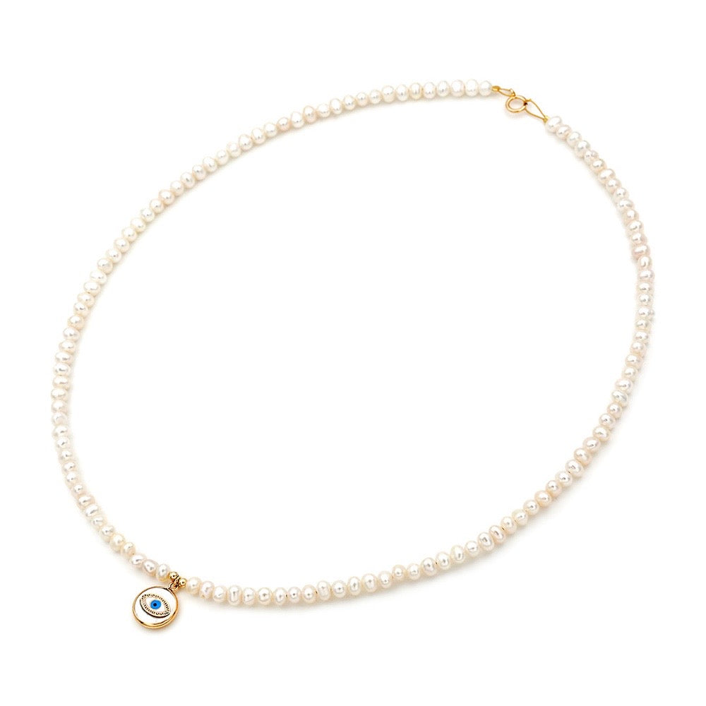 14k Gold Eye Freshwater Pearl Necklace