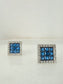 Sterling Silver 925 Square Blue Zirconia Earrings with Halo Setting