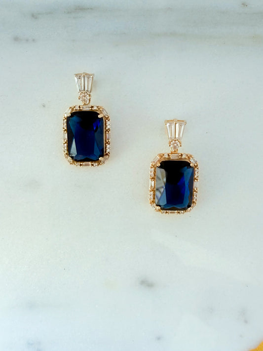 Vintage Sapphire & Zirconia Art Deco Earrings – 925 Sterling Silver