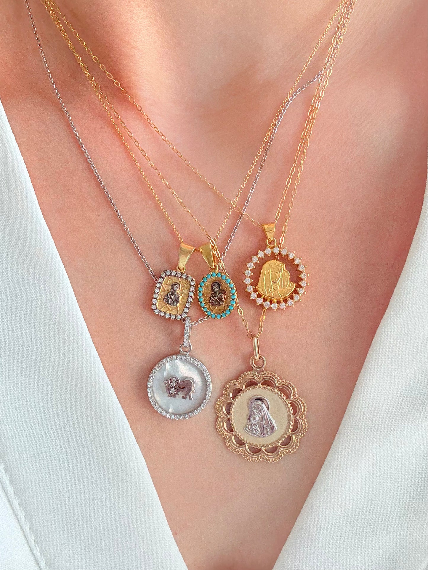 Turquoise Holy Mary & Baby Jesus necklace