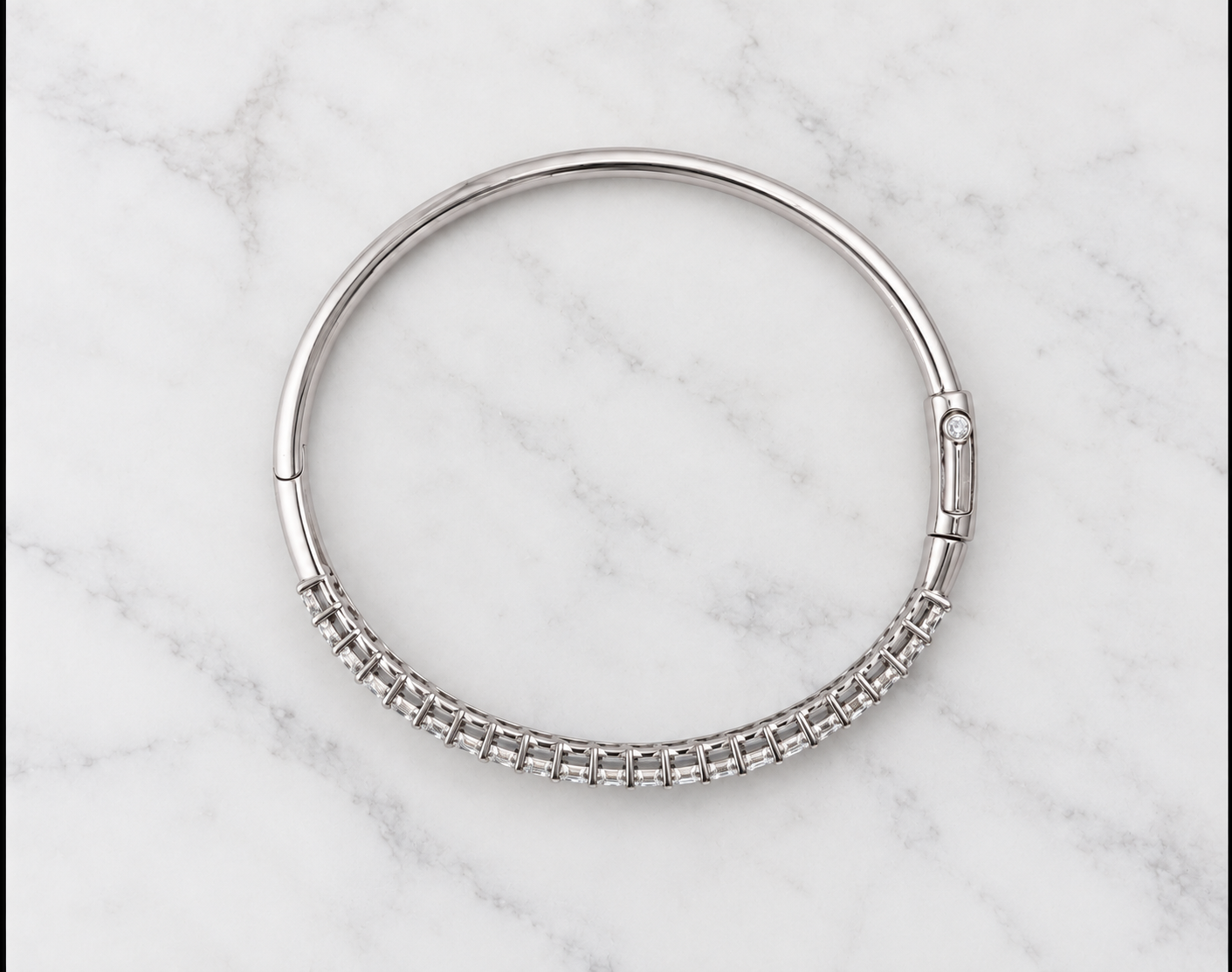 Sterling silver zirconia bangle viewed from above