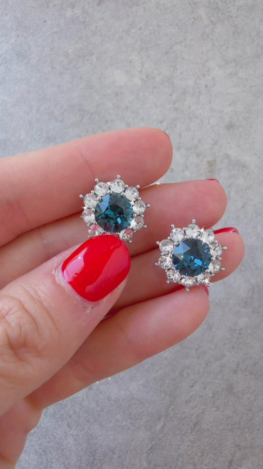 Diana Sapphire & Zirconia Halo Earrings – Sterling Silver 925