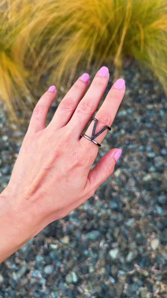 V-Shaped black rhodium ring