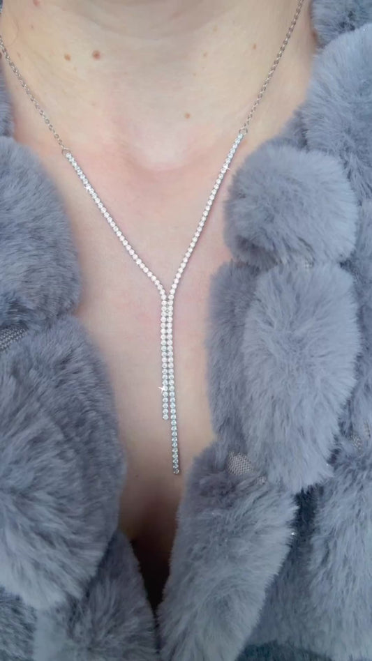 Y-Drop Pavé Necklace with Cubic Zirconia – Sterling Silver