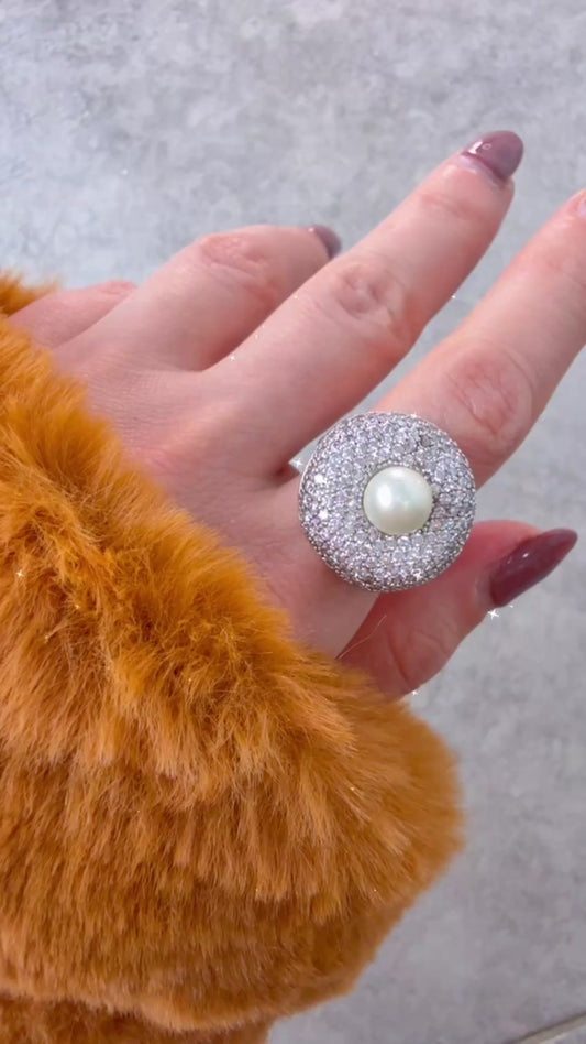 Round Pearl Pavé Cubic Zirconia Ring
