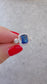 Sterling Silver Sapphire-Blue Rectangle Ring with Zircon Halo & Side Stones