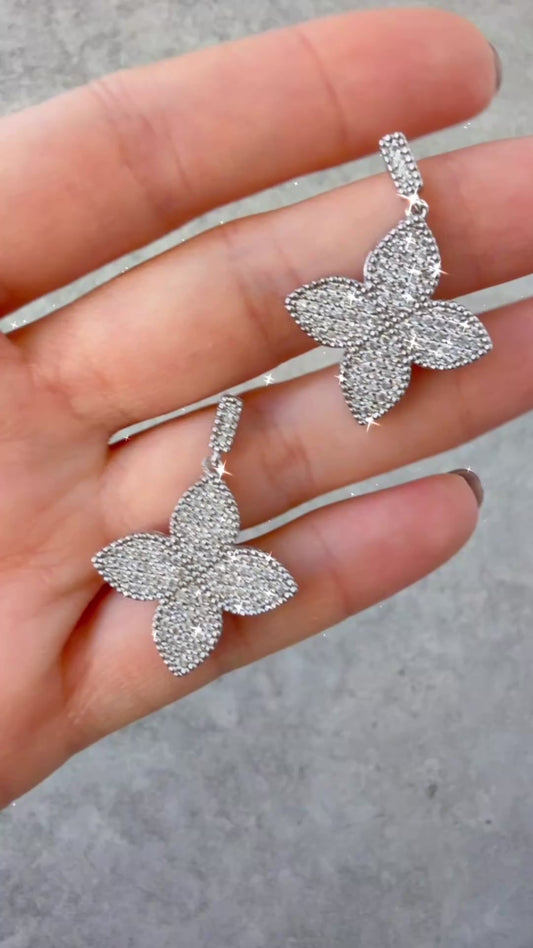 Floral Pavé Drop Earrings with Cubic Zirconia – Sterling Silver