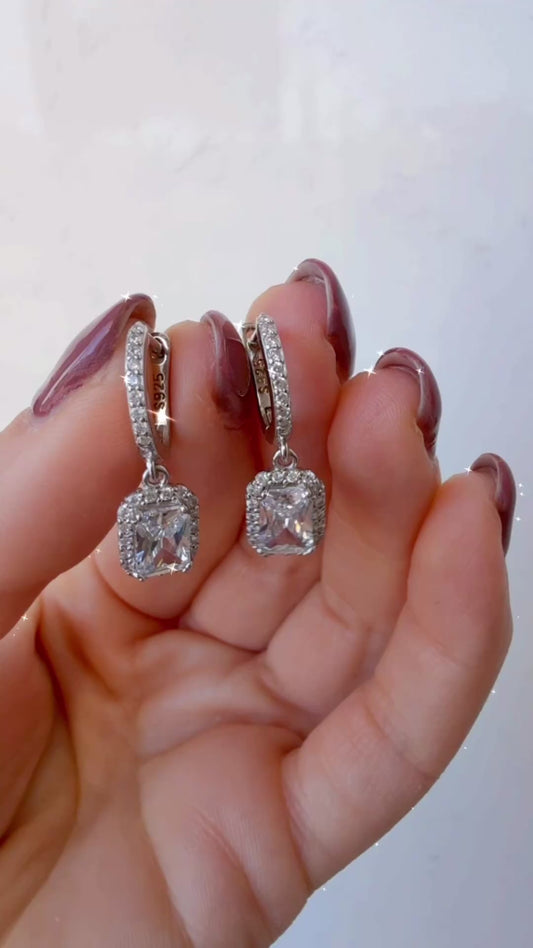 Rectangular Halo Drop Cubic Zirconia Earrings