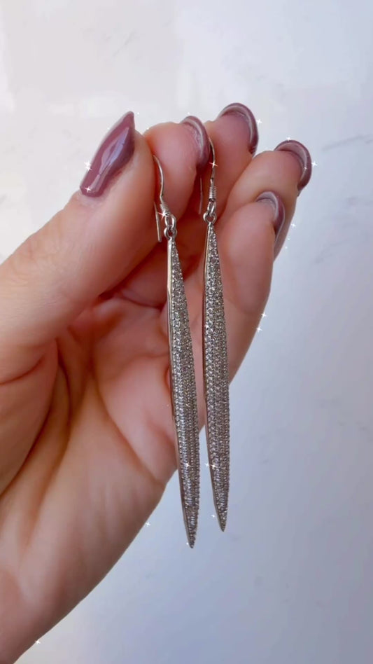 Pavé Tapered Drop Earrings with Cubic Zirconia – Sterling Silver