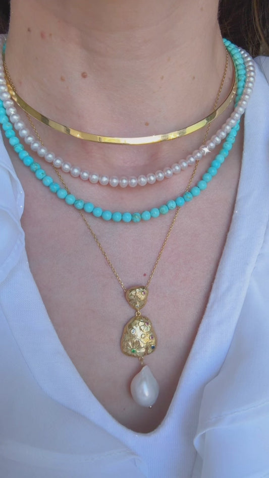 Gold-Plated Necklace with Pearl & Zirconia Accents