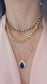 Gold Sapphire Blue Teardrop Pendant Necklace – Double Chain with Cubic Zirconia Details