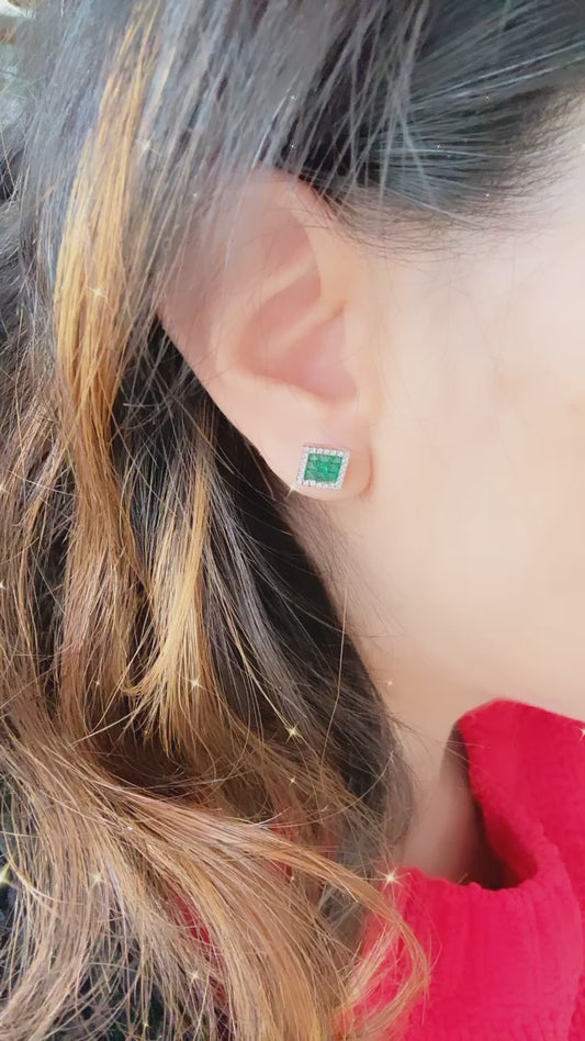 Emerald halo earrings