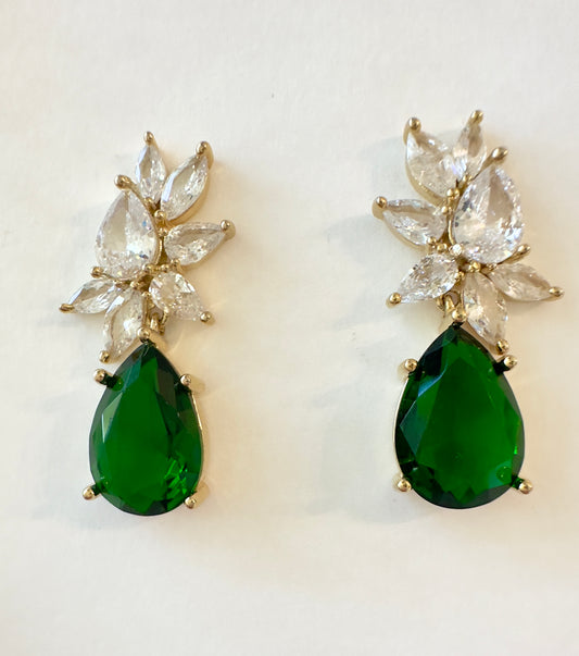 Leafy emerald teardrop earrings